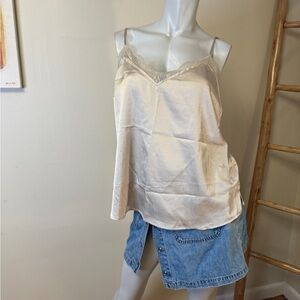 Abercrombie & Fitch Women’s Lingerie Beige Lg Y2K Lace Silky Adjustable Straps